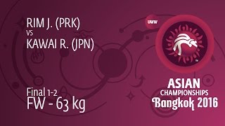GOLD FW - 63 kg: R. KAWAI (JPN) df. J. RIM (PRK) by FALL, 6-0