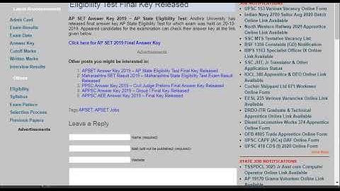 AP SET Answer Key 2019 - AP State Eligibility Test Final Key Released