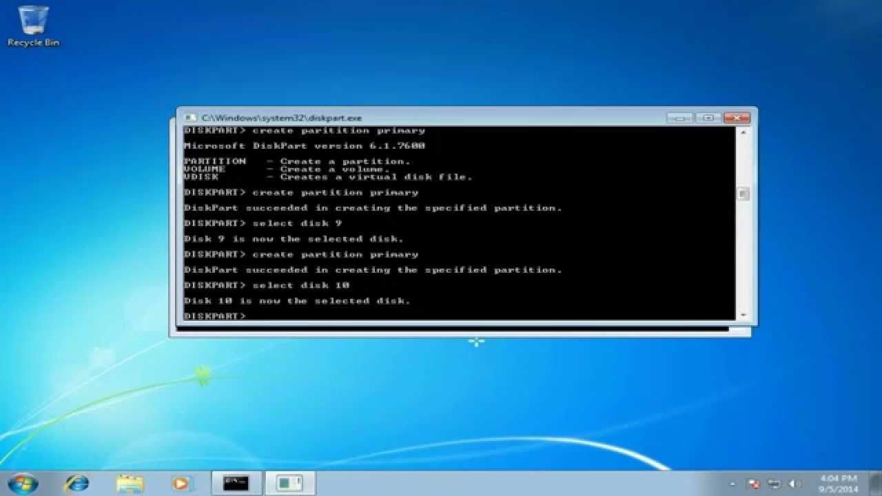 Criar partição e formatar usando diskpart YouTube