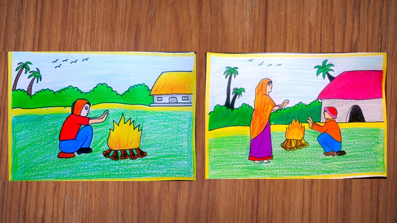 #Two beautiful winter season drawing simple and easy #winter season ...