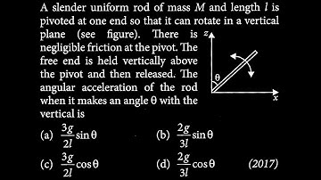 A slender uniform rod of mass M and length 1 is pivoted at one end so that it can RT DTS 22 Q5