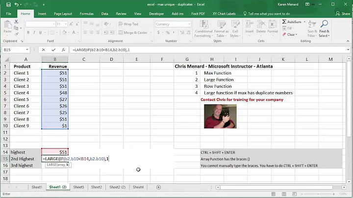Excel Max and Large to find unique values (ignore duplicates) by Chris Menard