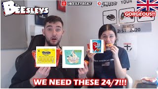 British Couple Tries American SNACKS for the first time! (Peeps, Airheads & More!)