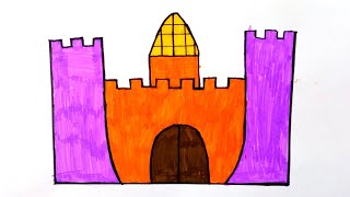 رسم سهل للاطفال/رسم قلعة/كيف ترسم قلعة خطوة بخطوة للمبتدئين/تعليم الرسم/رسم وتلوين/رسومات