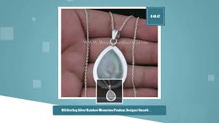 925 Sterling Silver Rainbow Moonstone Pendant, Designer Smooth Pear Gemstone Pendant, Handmade Si