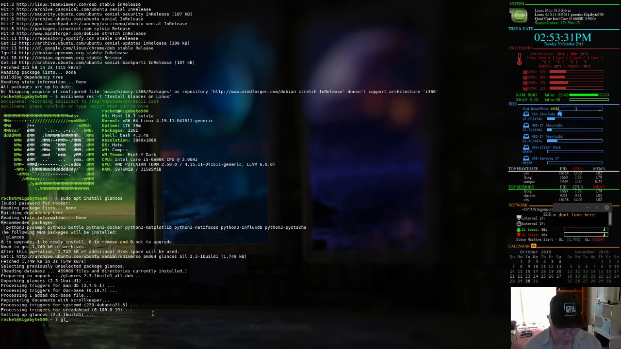 Install asciinema and glances on linux - YouTube