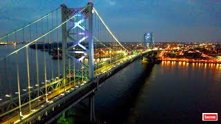Benjamin Franklin Bridge 4K UHD - Delaware River Bridge Philadelphia - Southern New Jersey