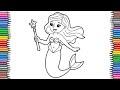 Beautiful Mermaid Drawing Coloring For Kids | Step By Step Mermaid Drawing | Drawing Mermaid Easy | 