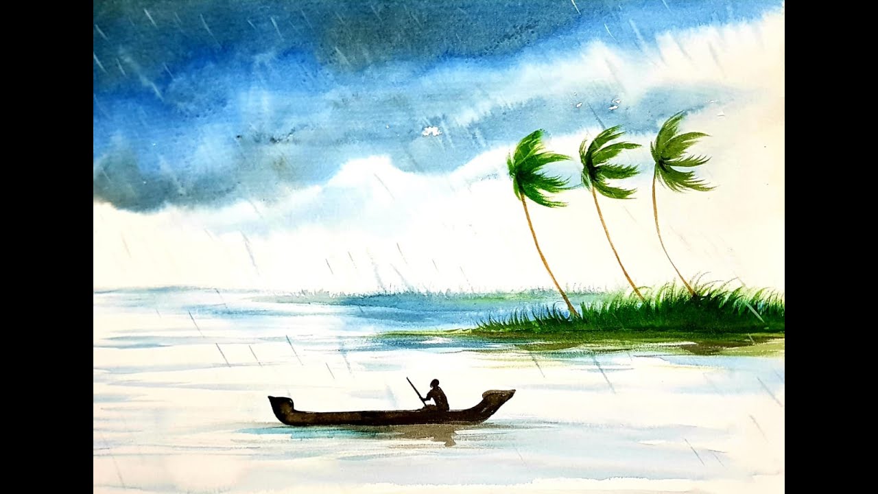 Easy method to paint Rain & windy effect with watercolor