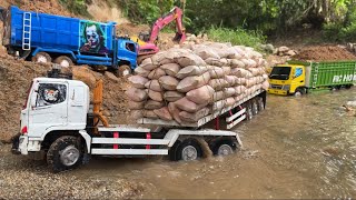GAS POL sampai GASING-GASING di SUNGAI ‼️Rc truk Hino 500 trailer muatan BERAS, salah jalan