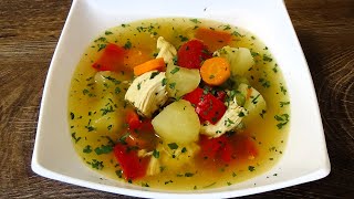 Boiled Chicken. Fragrant Clear Soup with Lots of Vegetables and Tender Chicken Meat.