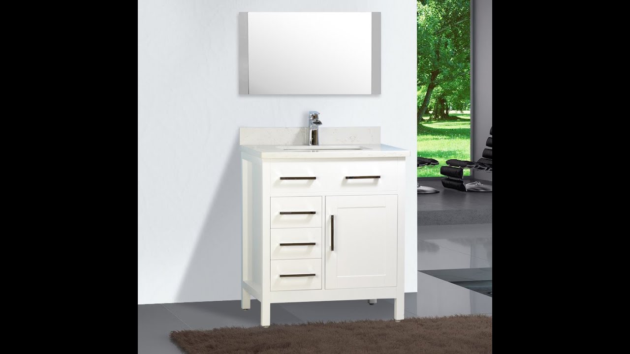 Vinpow 30 In Solid Wood Bathroom Vanity With Stone Top Youtube