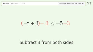 Solving Linear Inequalities: 3(t+1)-4t is Smaller Than or Equal to -5