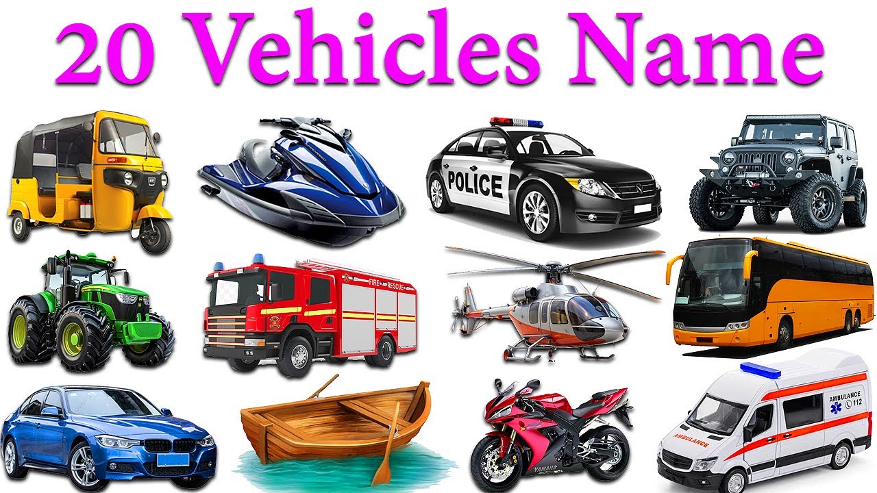 20 Vehicle Name with Images 🚙 | Vehicles for Toddlers & Preschool Kids ...