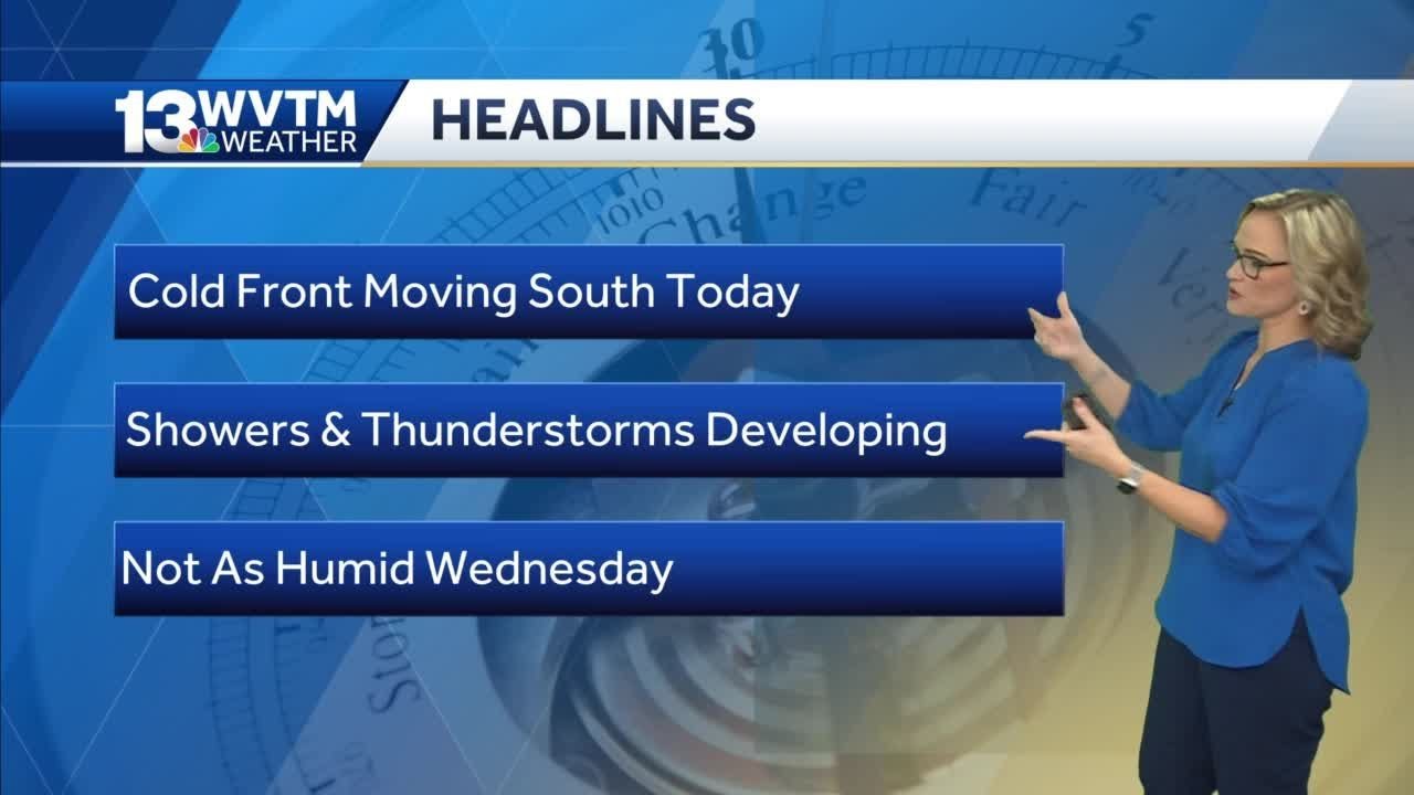 Scattered storms increase on Tuesday with a passing cool front - YouTube