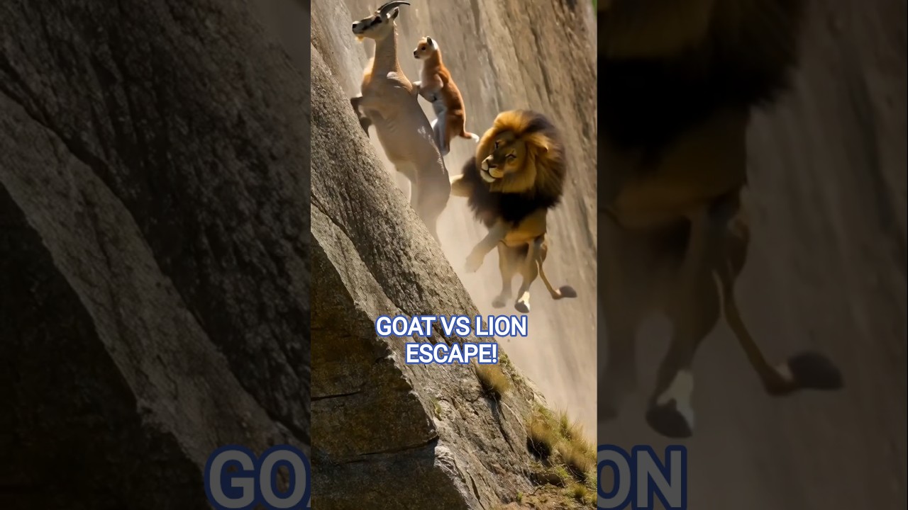 Lion vs Mama Goat Cliffside Escape 