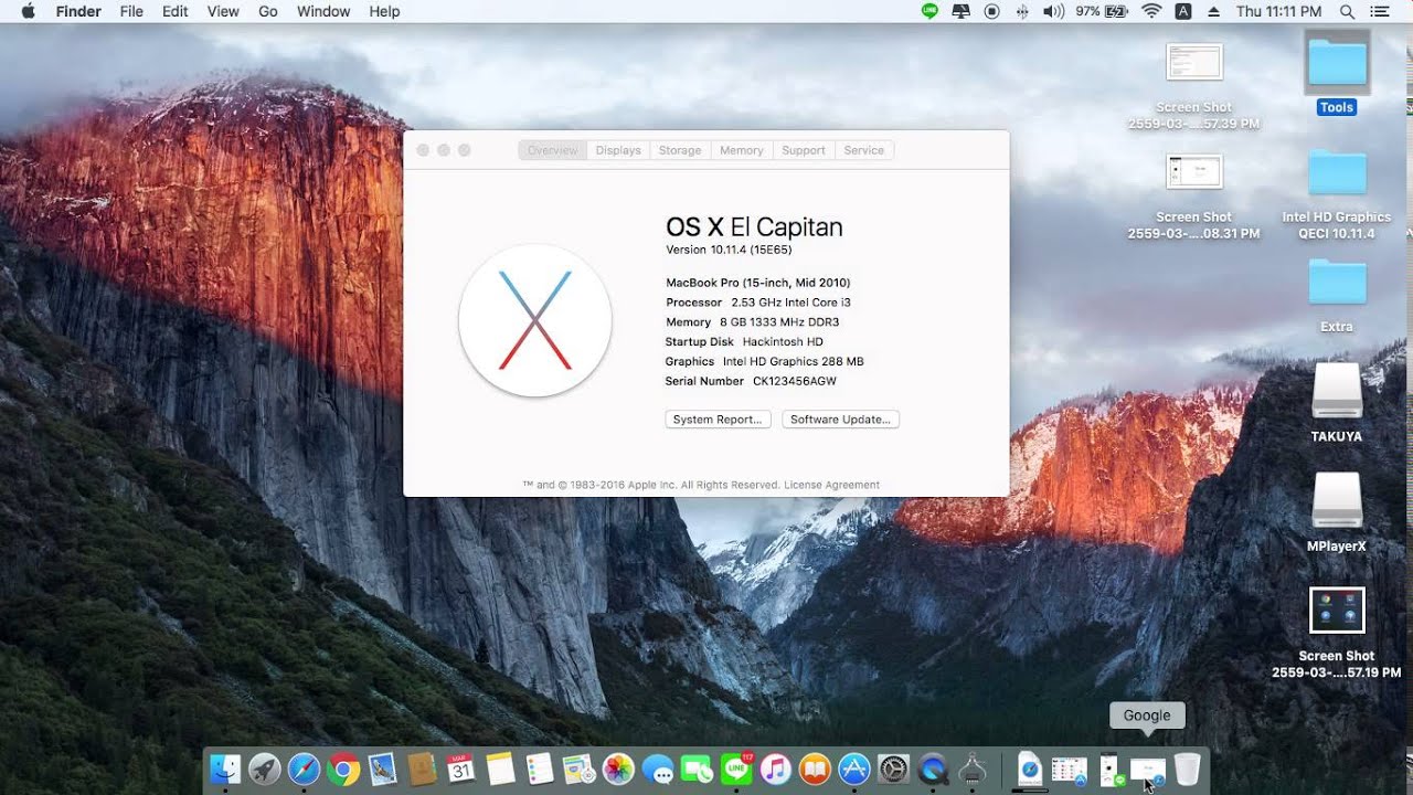 Hackintosh OS X 10.11.4 (15E65) El Capitan on Acer 4741G ...