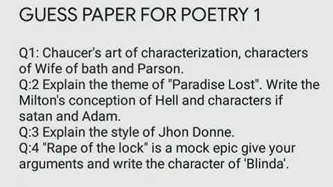 Guess Paper MA English Part 1 Poetry