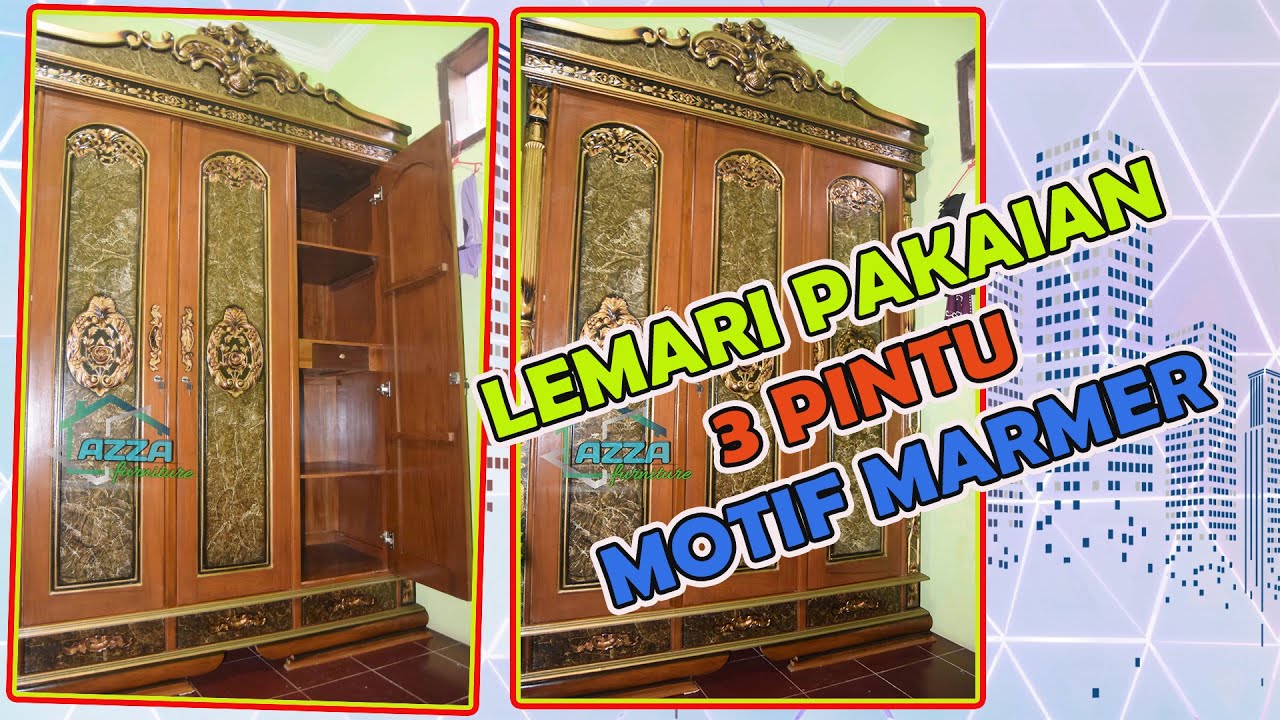  model  lemari  pakaian  3  pintu  motif marmer furniture jepara  