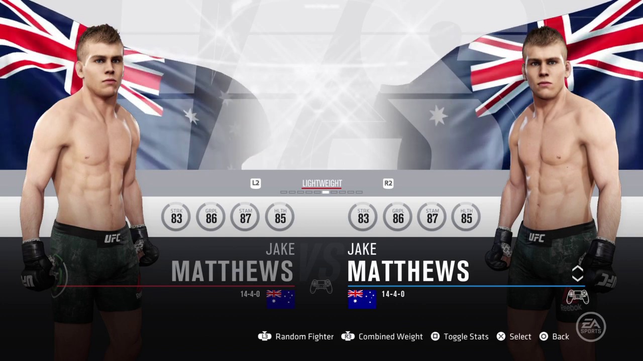 UFC 3 - Australia All Mens Fighters List - All Players Ratings Uniforms & Stats