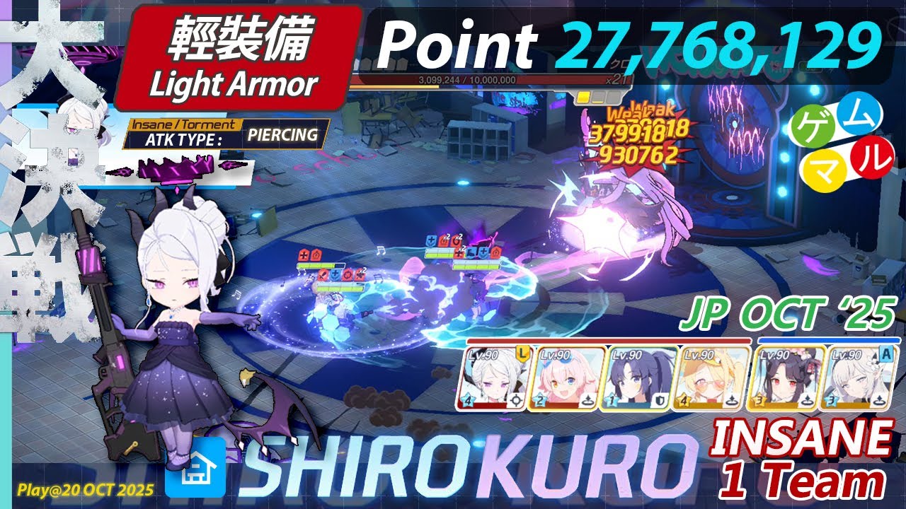 【Blue Archive JP】 Grand ShiroKuro Indoor | Insane | Light Armor 1 Team 27,768,129 Pts 