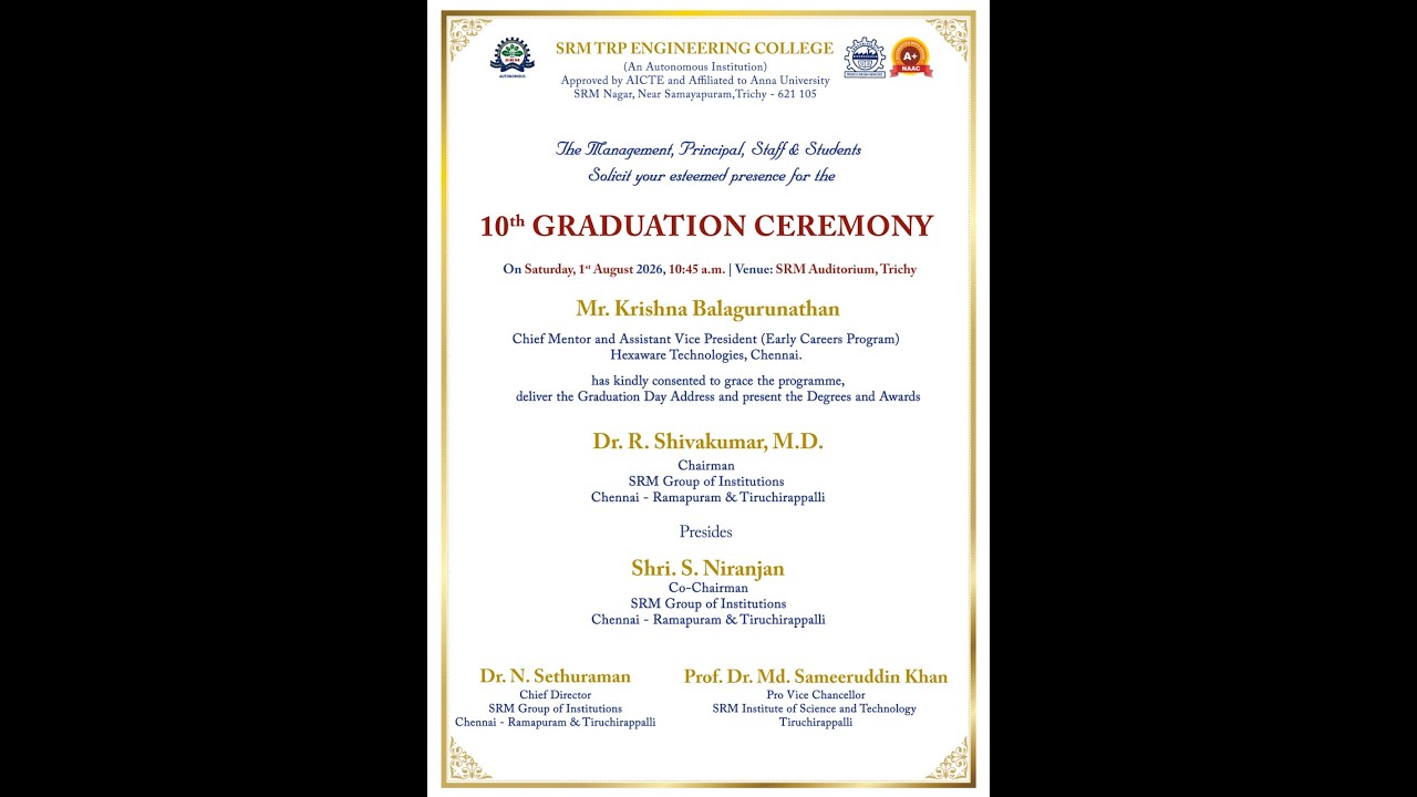 🎓 LIVE: SRM TRP Engineering College 10th Graduation Ceremony | Class of 2026