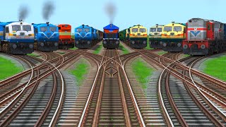 Eight ICF &amp; LHB Trains Crossing On Bumpy Forked Railroad Tracks | train simulator classic 2025