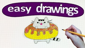 Easy drawings #195  How to draw a Pusheen cat  and donut 🐱
