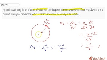 A particle travels along the arc of a circle of radius `r`. Its speed depends on the distance