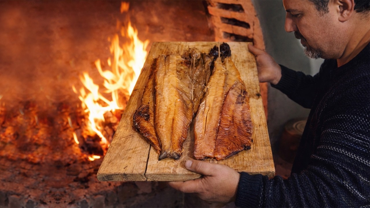 🌩️Готовка рыбы в камине в грозовой день 🐟 Дождь и огонь в камине 🔥