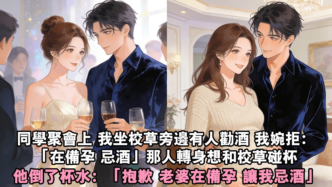 【甜寵爽文】同學會上，我因為遲到，只好坐校草旁邊。有人勸酒，我婉拒：「在備孕，忌酒了」那人轉身想要跟校草碰杯。他倒了一杯白開水：「抱歉，老婆在備孕，讓我忌酒」#甜寵 #霸總
