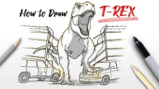 How to Draw T-REX Tyrannosaurus Trex  dinosaur from Jurassic Park World Easy Step By Step