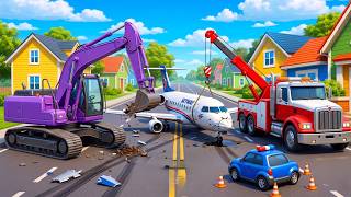 Plane Rescue Can The Giant Crane Save The Crashed Airplane ✈️🚨 | Construction Vehicles Animation