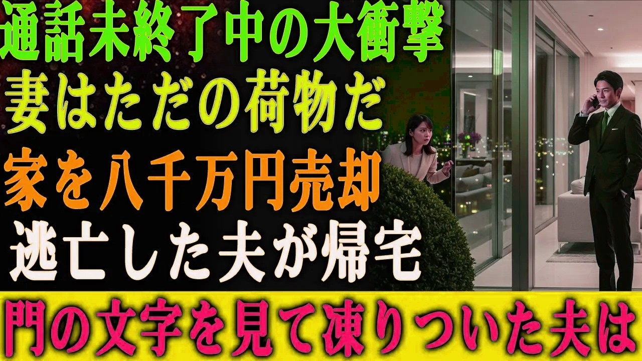 通話が切れていない中、 「妻はただの荷物だ」と夫が言った。 直後、家を8,000万円で売り逃亡。 帰宅した夫は、門の文字に凍りついた。