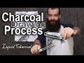 Charcoal drawing process using liquid nitram charcoal cesar santos vlog 095