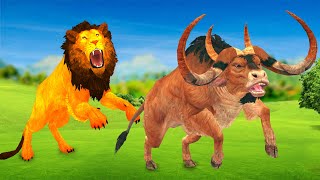 Zombie Bull Vs Giant Lion Fight Cartoon Cow | Bull Vs Hyenas Animal Revolt Epic Battle