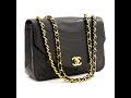 Chanel half moon vintage chain shoulder bag black quilted flap