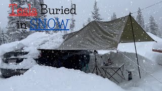 TESLA Car Camping got Buried in SNOW Overnight ❄🥶