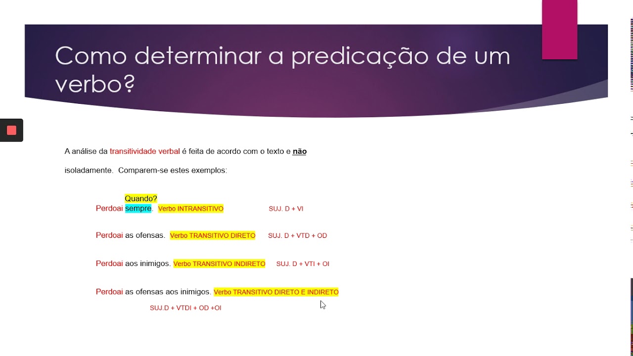 Como determinar a predicação de um verbo?