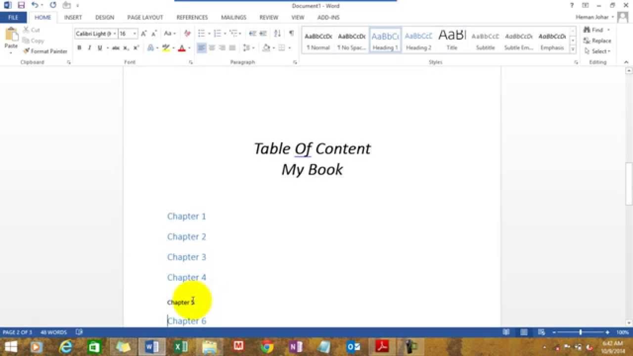 Create Table Of Content In MS Word Hindi YouTube