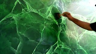 : Dengan Kuas Spon Busa Membuat Retak Motif Marmer Warna Hijau !! Green Marble Painting Effect