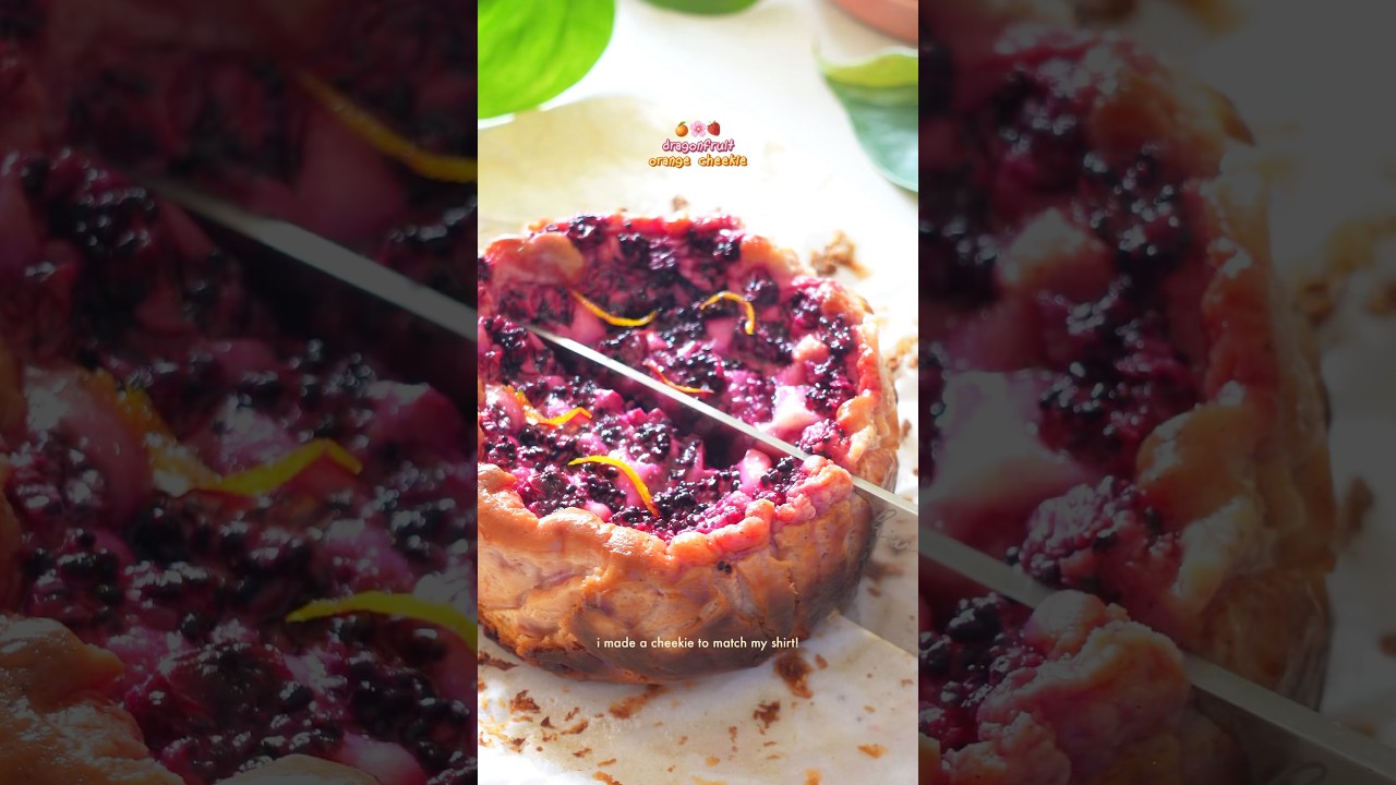 6 ingredient dragonfruit cheesecake on orange cookie 🍊🌸🍓