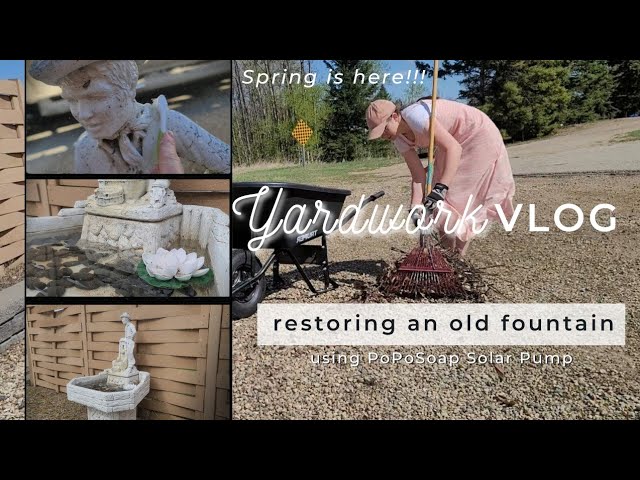Yardwork Vlog - Restoring An Old Henry Studio Water Fountain ⛲️ Using A Solar Water Pump 💧 class=