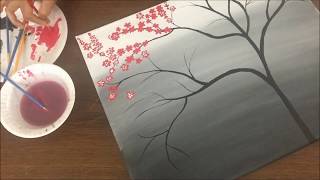 Cherry blossom acrylic painting| Acrylic painting for beginners | Easy canvas painting