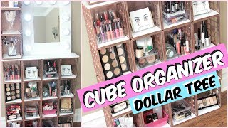 Hey bargain family! thanks for joining me. today, i'll be showing you
how to make this dollar tree cube organizer. i made mine go along with
my vanity mir...