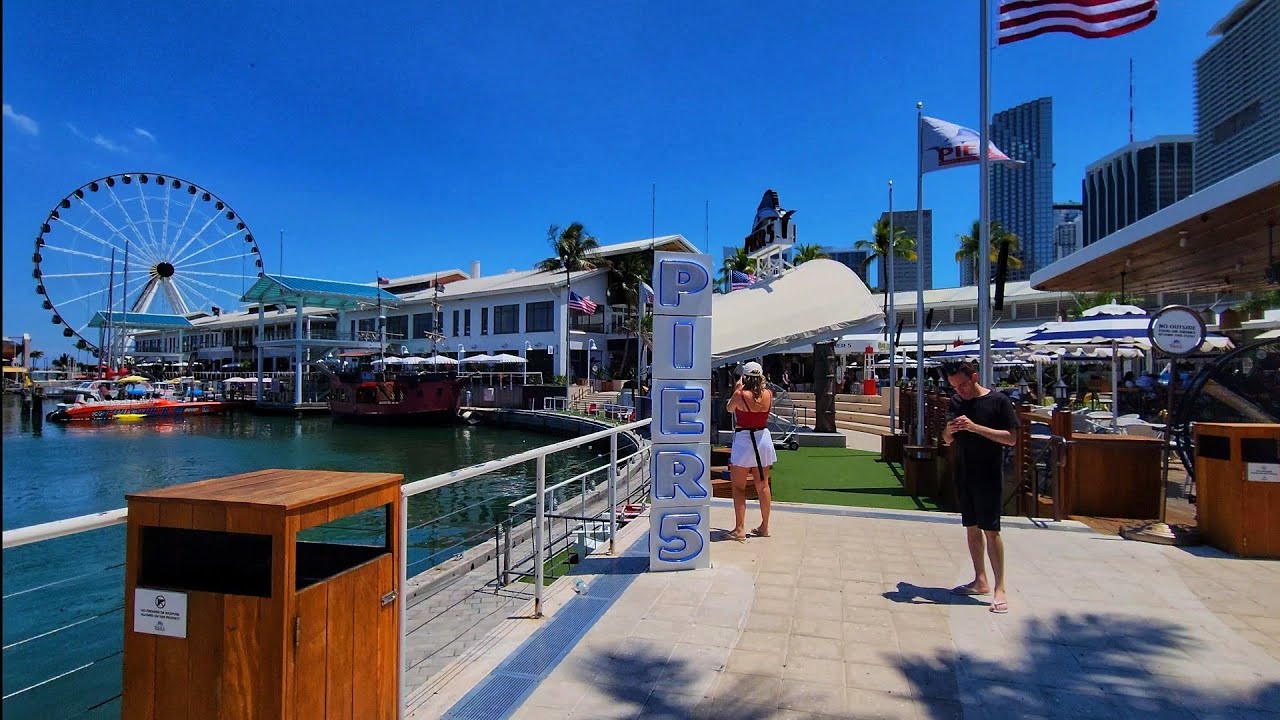 4K Bayside MarketPlace , Spring Walking Virtual Travel Tour , Downtown Miami FL , May 2025