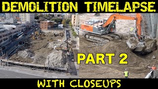 Demolition timelapse with closeups of a former TV studio building (Part 2)