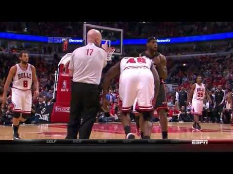 HD FULL VERSION LeBron James shoved down by Nazr Mohammed 2013 NBA Playoffs ECS Gm3 Heat at Bulls