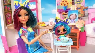 Barbie Doll LOL Splatters Family School Morning Routine - Barbie Classroom Toy
