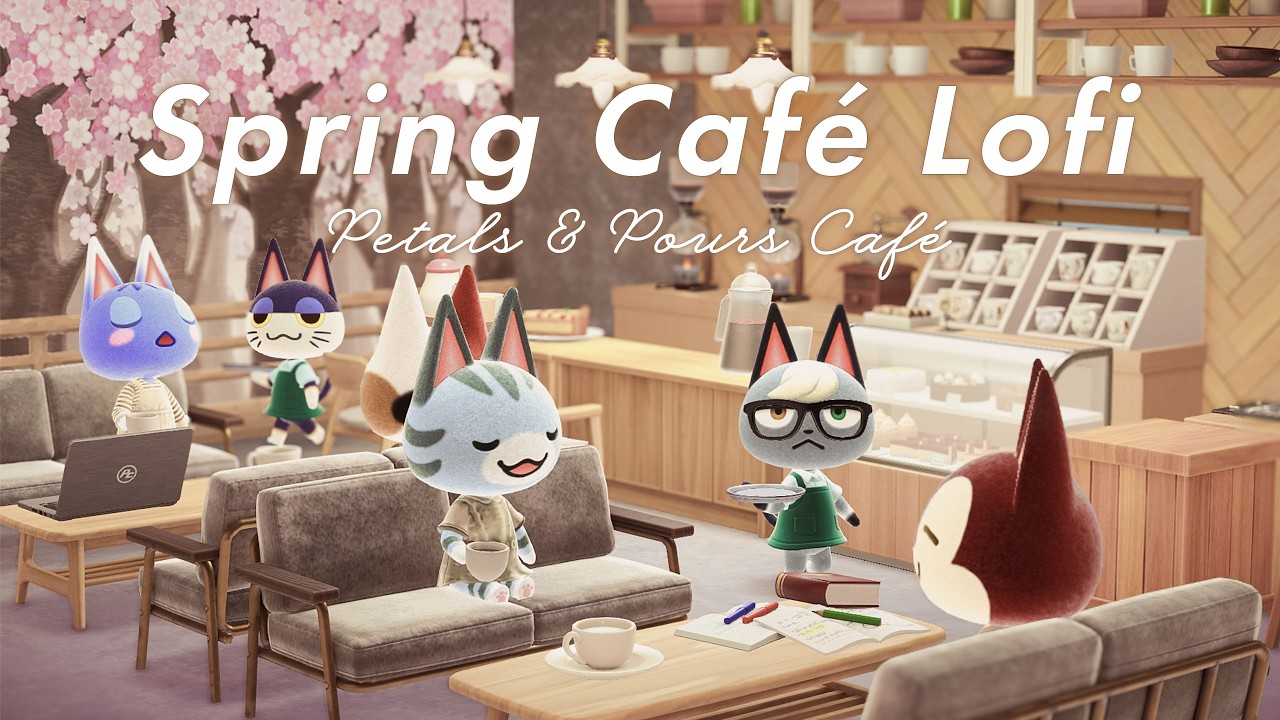 【あつ森】Lofi Café🌸桜とコーヒーとちょっとジャズ☕｜カフェ｜作業・勉強用BGM｜1時間｜環境音付き